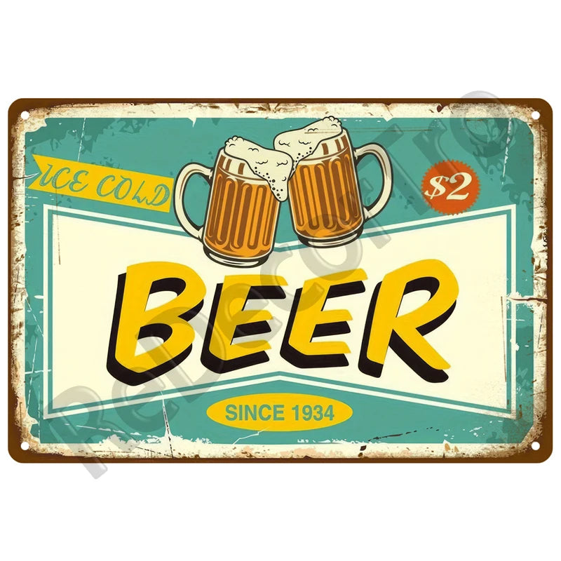 Cartel de metal retro de cerveza
