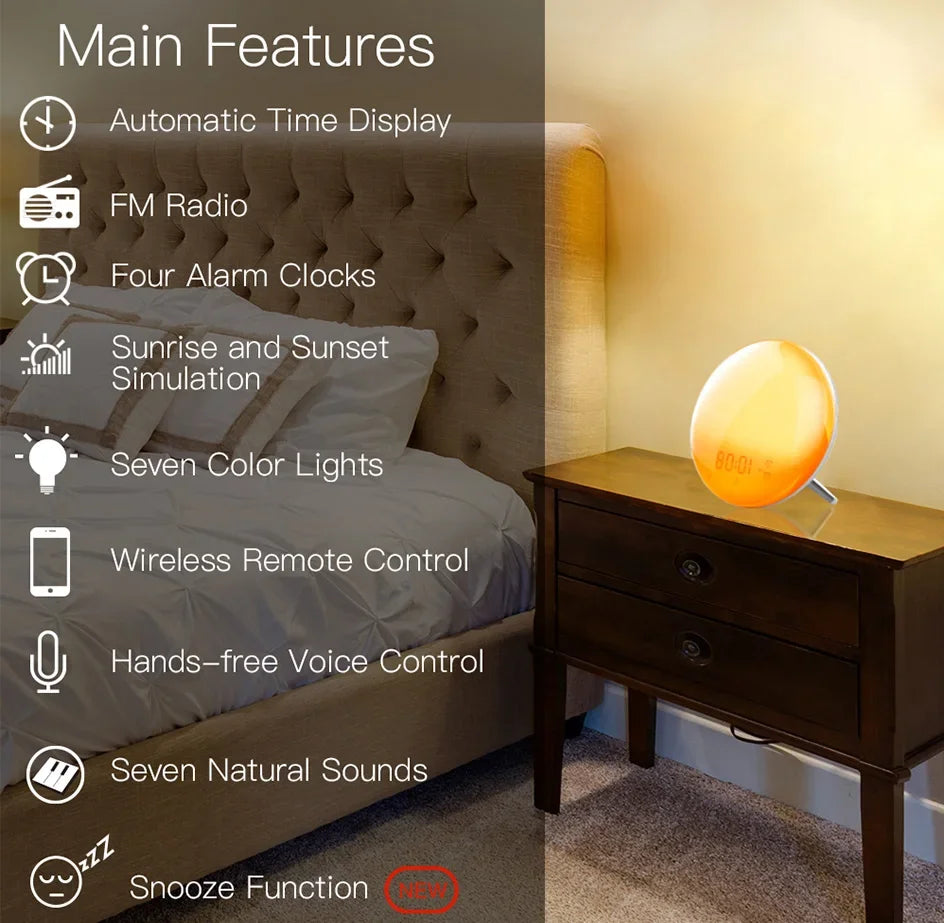 Reloj despertador inteligente con wifi, luz y sonido