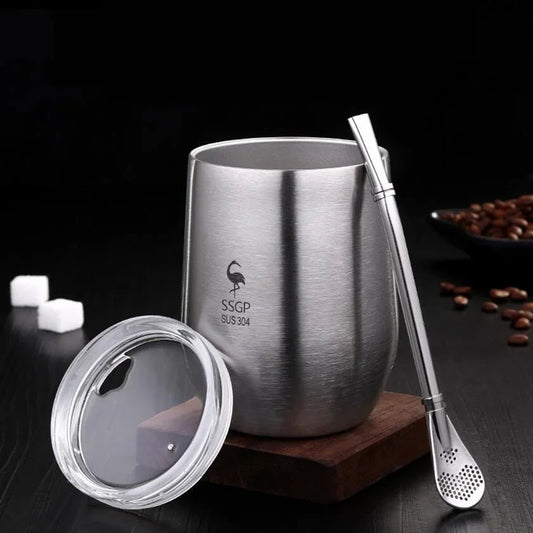 Taza termica de acero inoxidable con bombilla para mate
